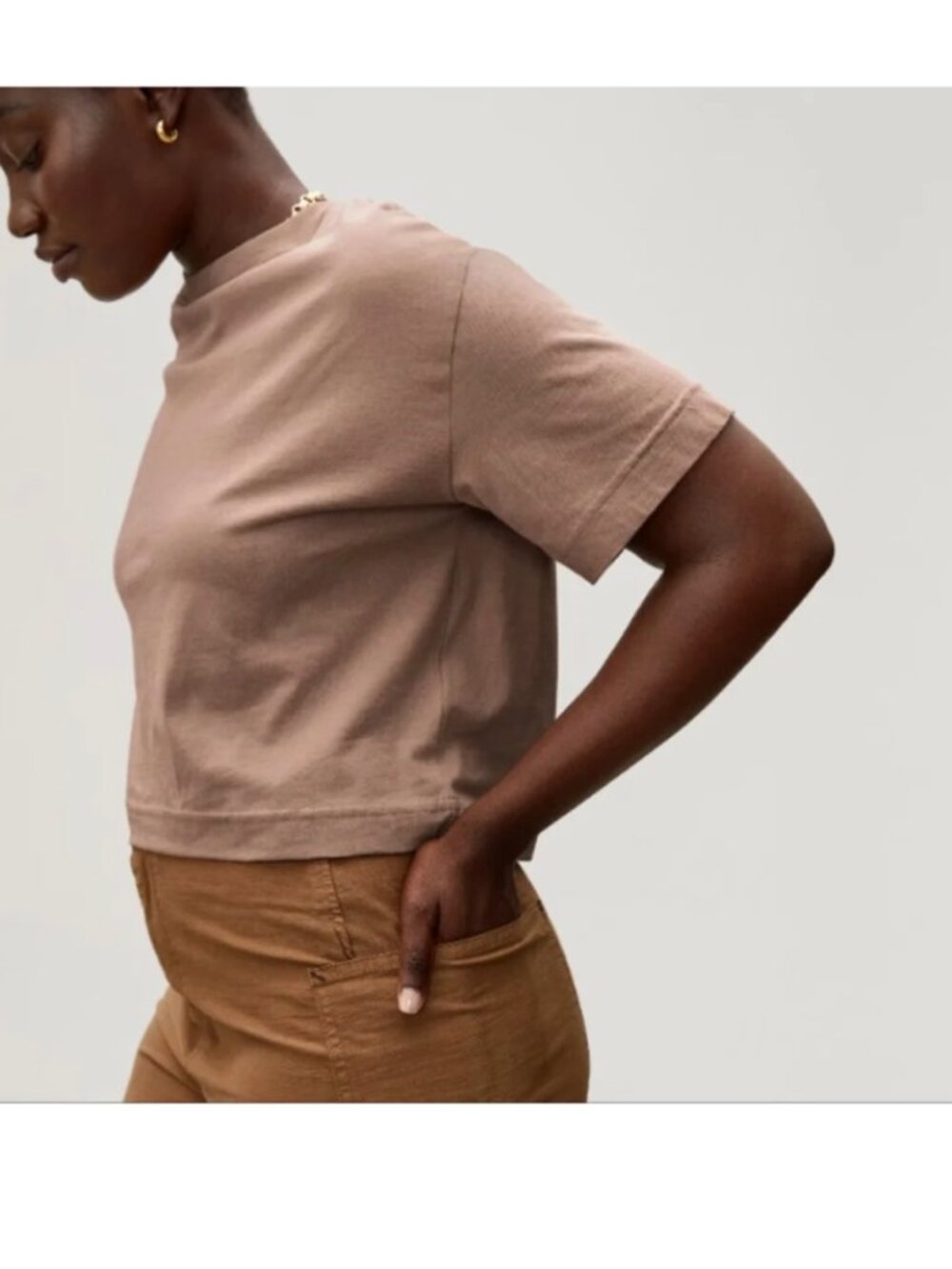 Everlane 100% Organic Cotton Cropped Boxy Tee T Shirt S Brown Tan Minimalist